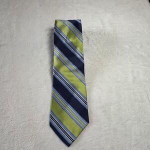 Stanfford Men's Necktie Diagonal Stripes Lime Green And Navy  64in Long